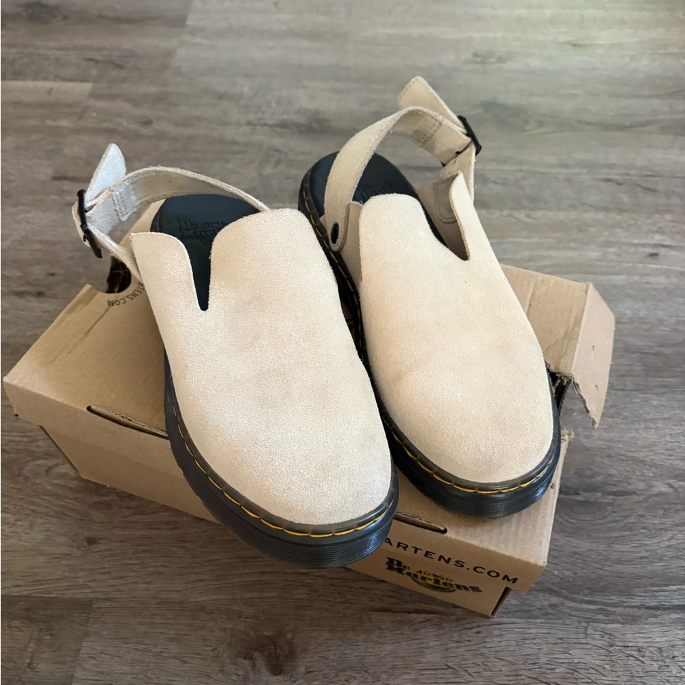 Dr. Martens Carlson Mule Warm Sand Suede Slip-On Clog with Backstrap